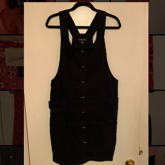 Black cord mini dress with buttons - Picture 2 of 4